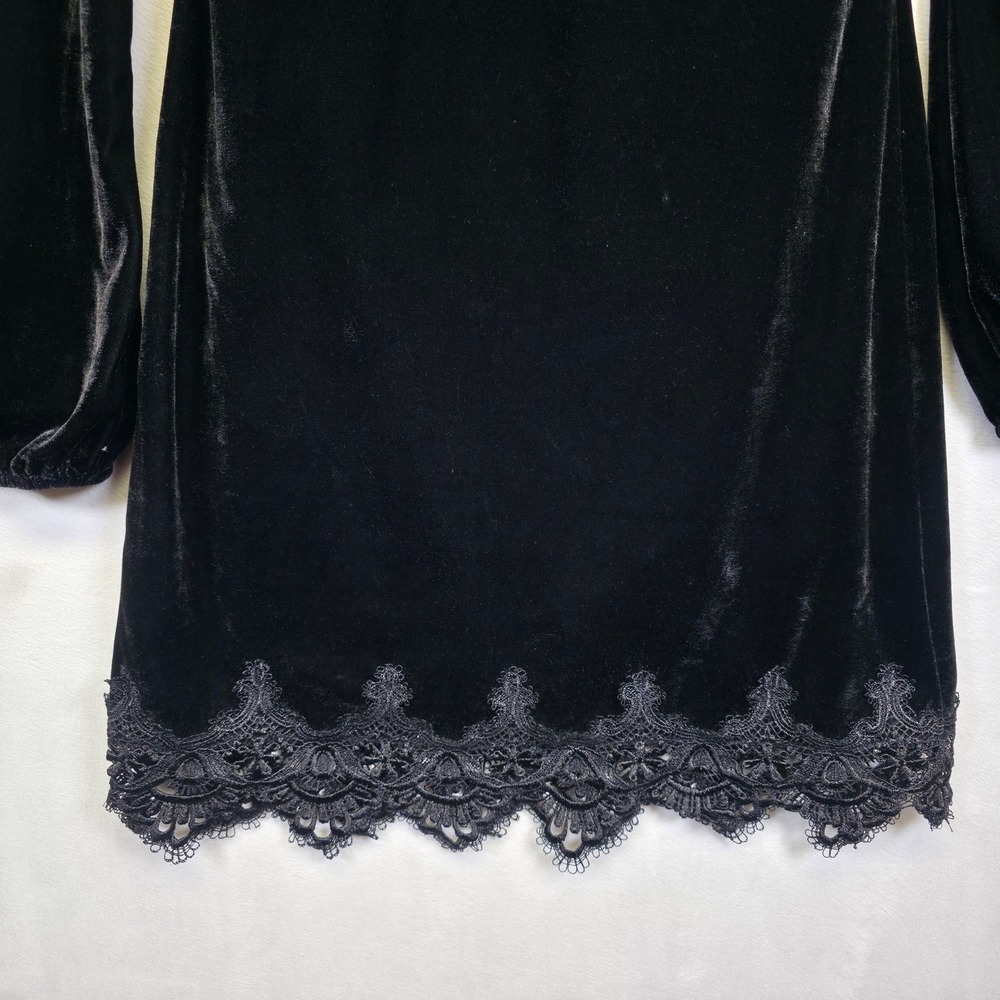4SISNNA Velvet Lace Dress Womens S Black Gothic Romantic Dark WhimsigothY2K - Picture 12 of 16